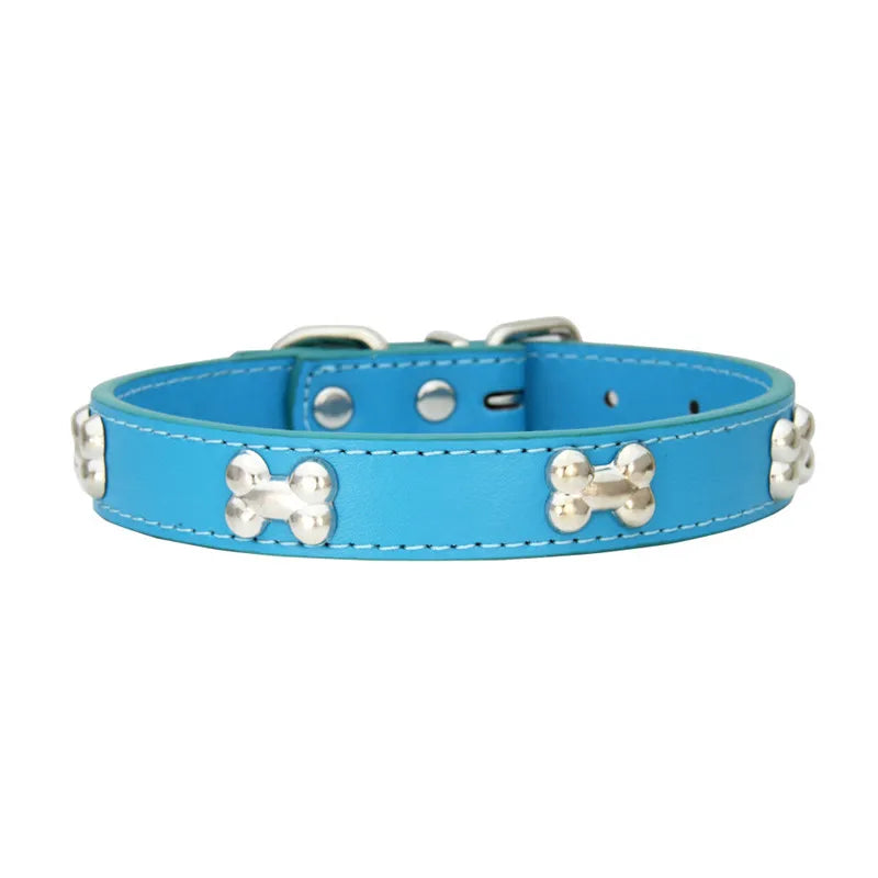 Durable Leather with Bone Charm Pet Collars