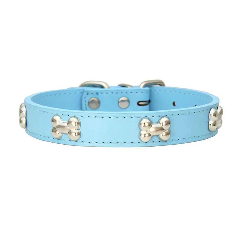 Durable Leather with Bone Charm Pet Collars