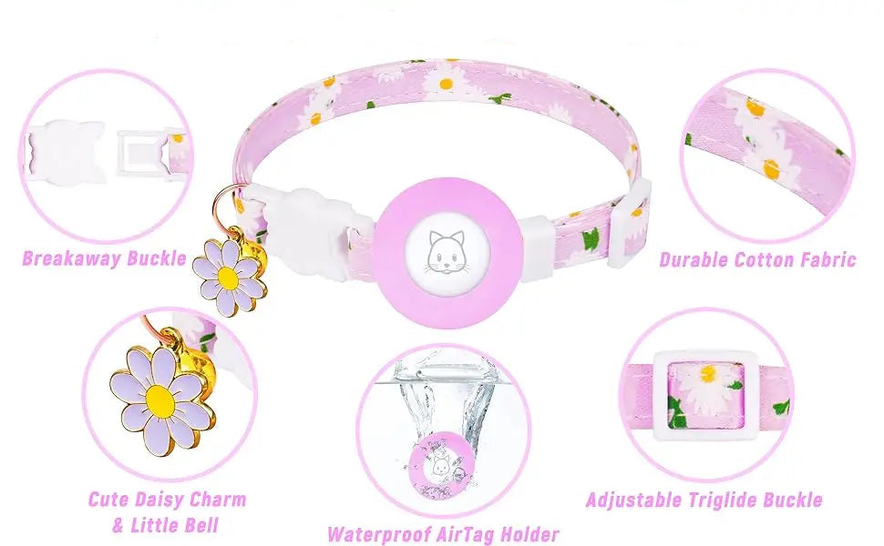 Airtag Compatible Daisy Charm Breakaway Pet Collar