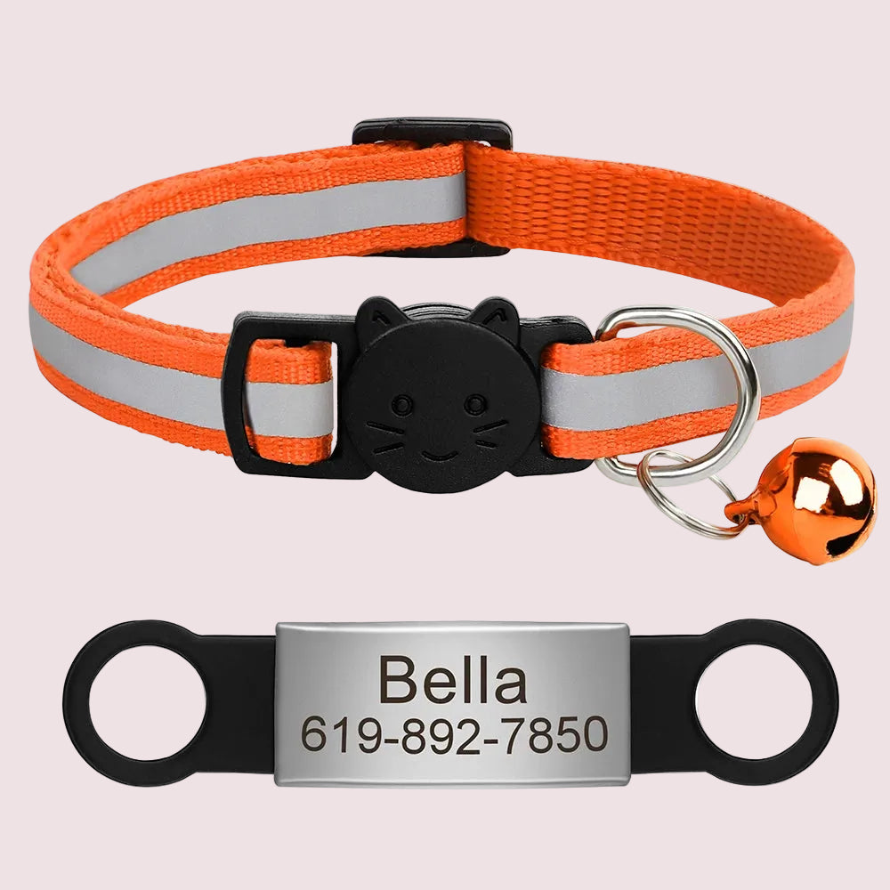 Personalized Reflective Cat & Puppy Collar with Engraved ID Tag