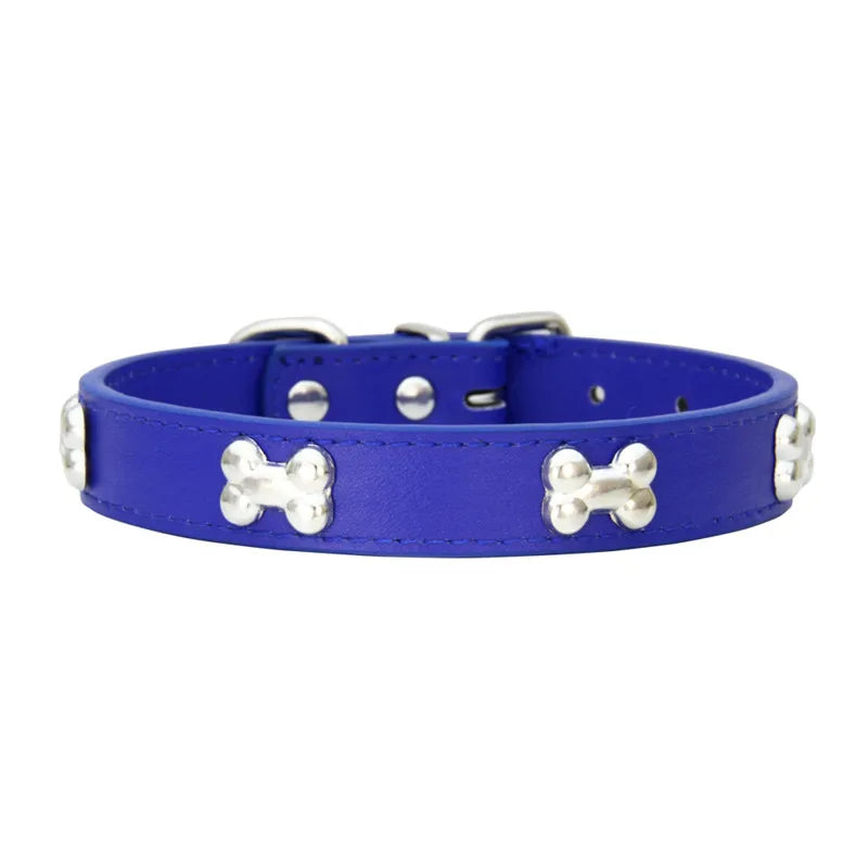 Durable Leather with Bone Charm Pet Collars