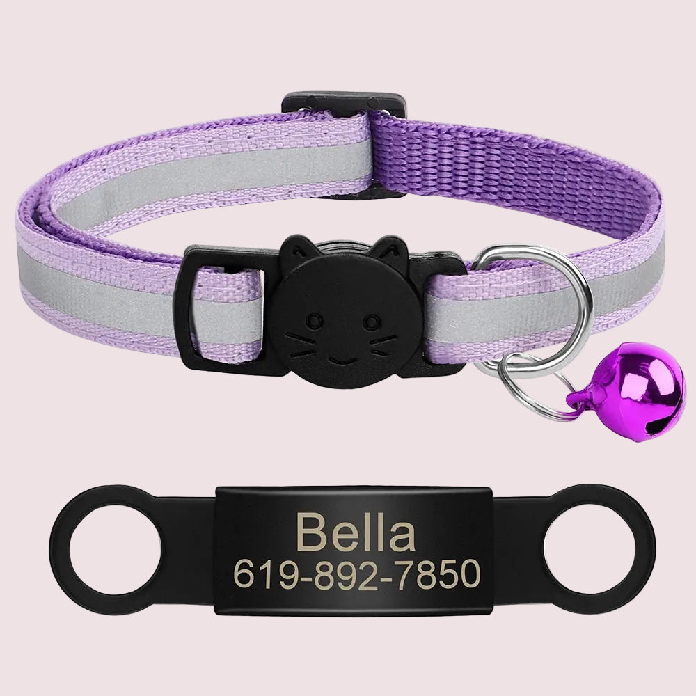 Personalized Reflective Cat & Puppy Collar with Engraved ID Tag