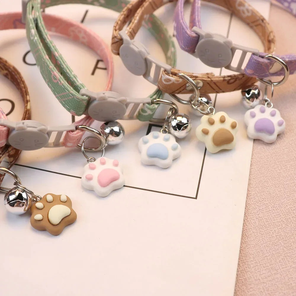 Pawprint Charm Adjustable Cat & Puppy Collar with Bell