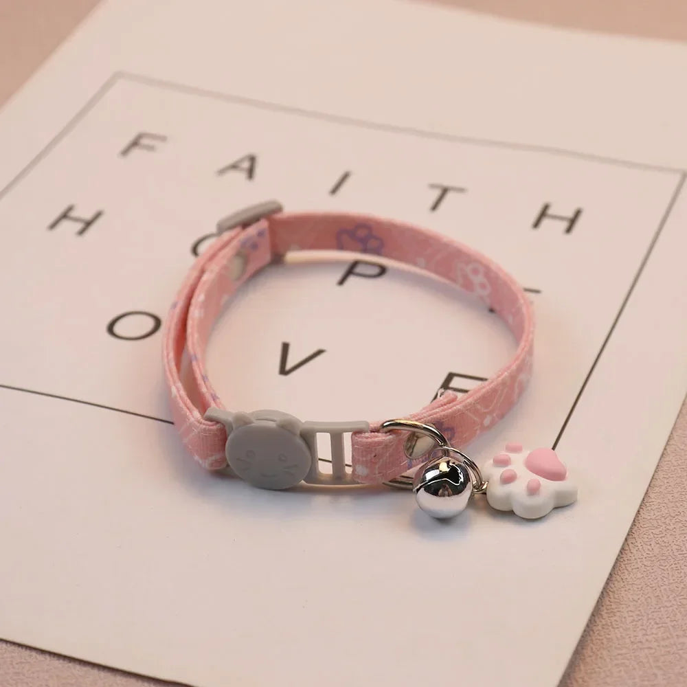 Pawprint Charm Adjustable Cat & Puppy Collar with Bell