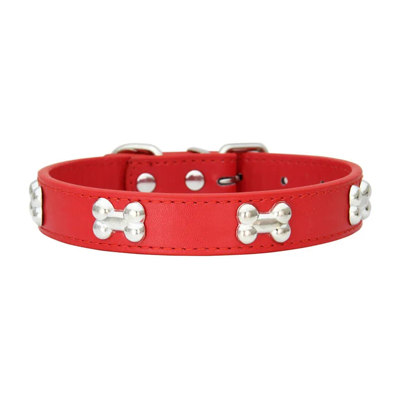 Durable Leather with Bone Charm Pet Collars
