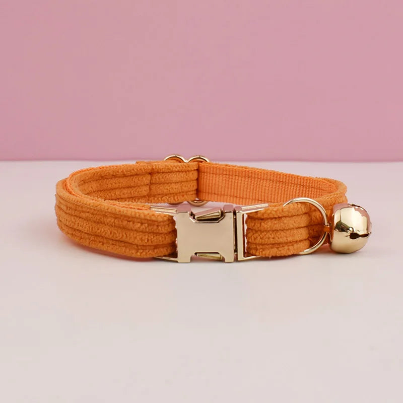Personalized Corduroy Pet Collar with Bell & Bow Tie