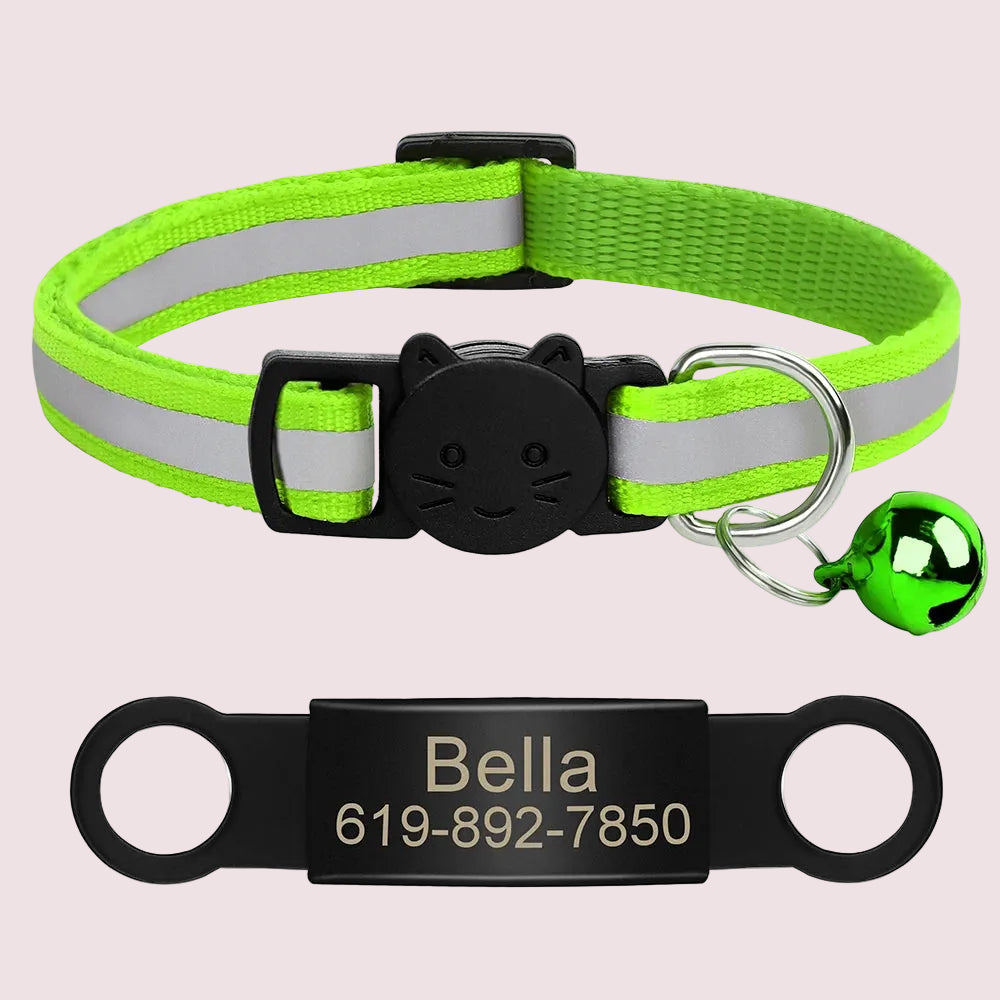 Personalized Reflective Cat & Puppy Collar with Engraved ID Tag