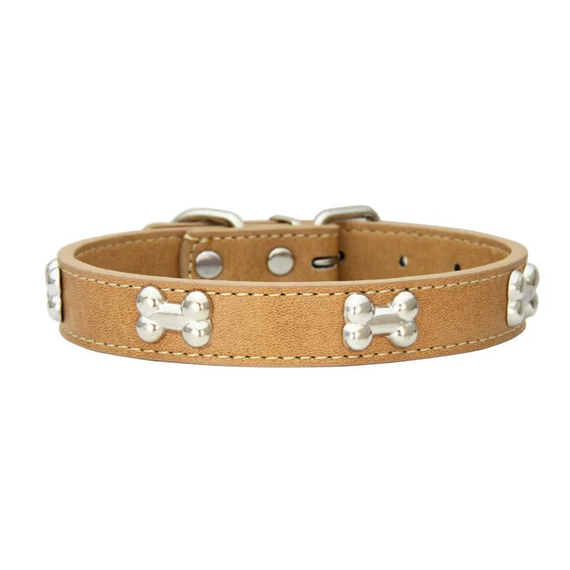 Durable Leather with Bone Charm Pet Collars