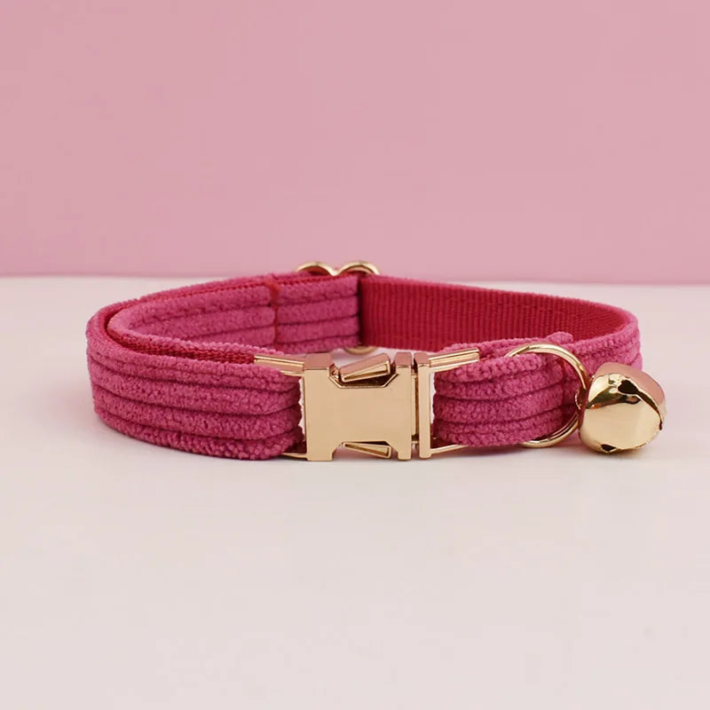 Personalized Corduroy Pet Collar with Bell & Bow Tie
