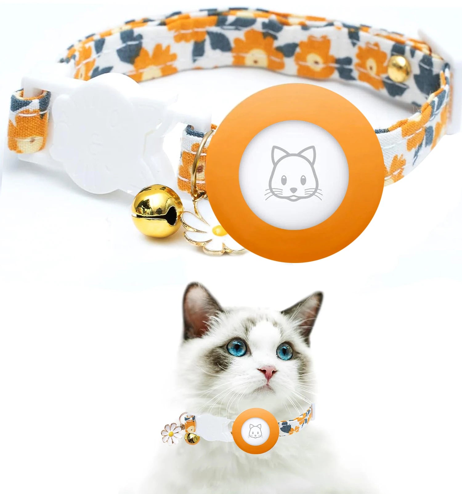 Airtag Compatible Daisy Charm Breakaway Pet Collar