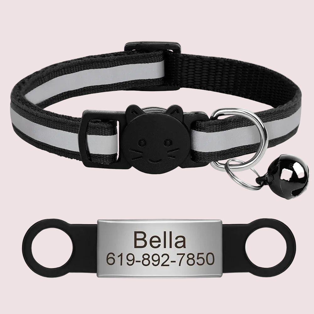 Personalized Reflective Cat & Puppy Collar with Engraved ID Tag