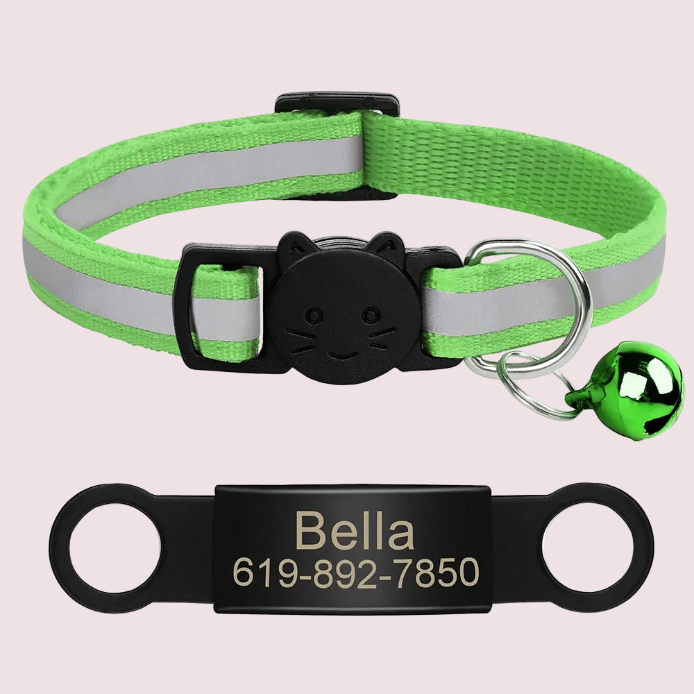 Personalized Reflective Cat & Puppy Collar with Engraved ID Tag