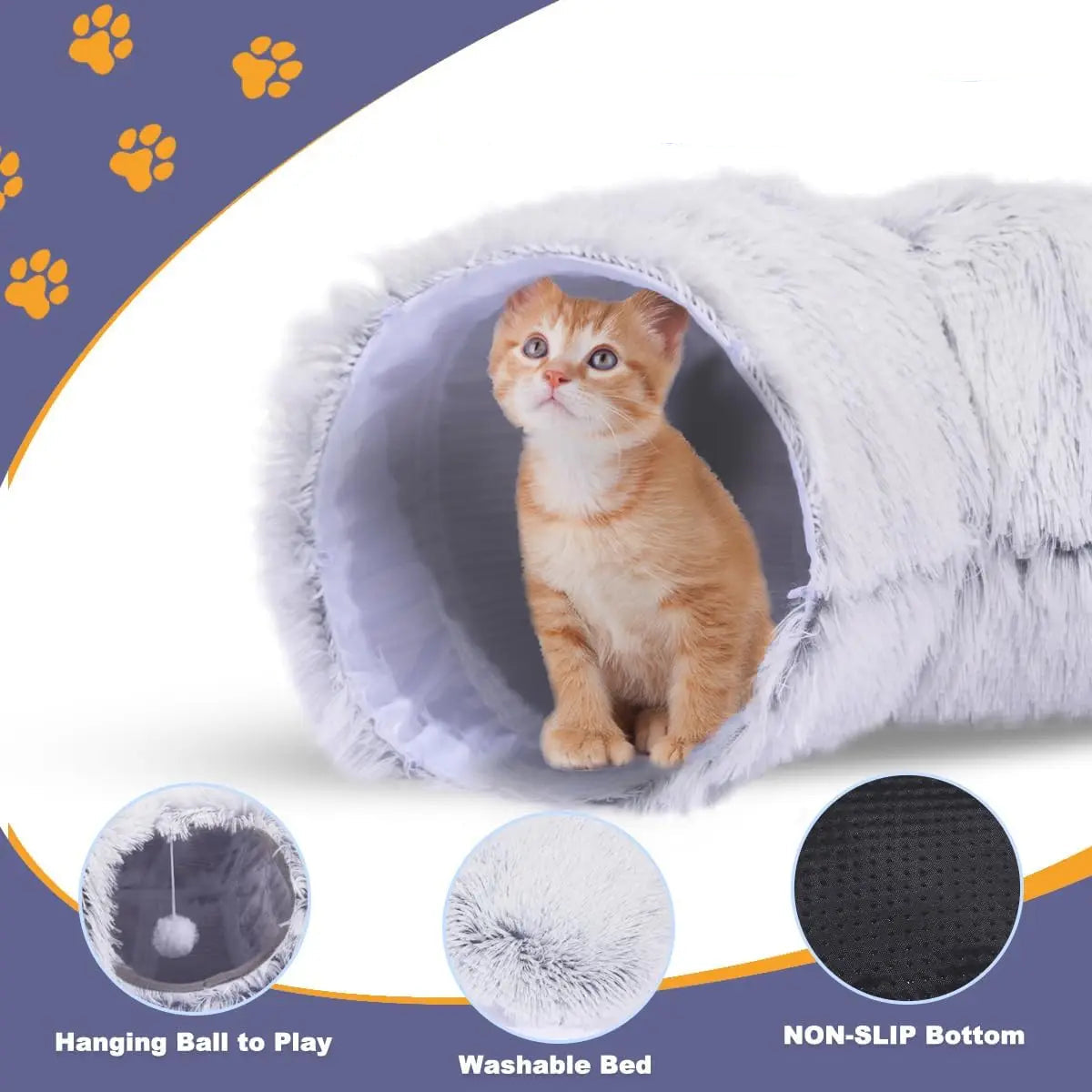 Cozy Plush Foldable Tunnel Cat Bed