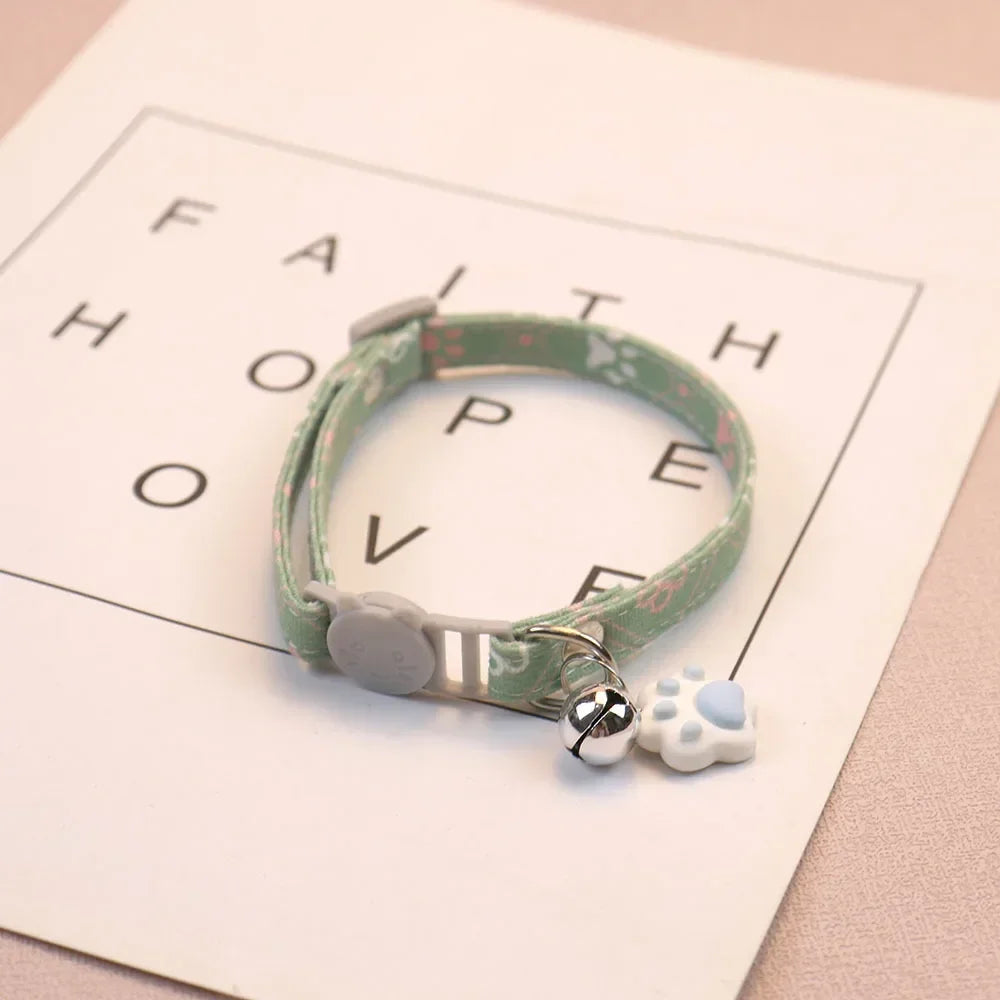 Pawprint Charm Adjustable Cat & Puppy Collar with Bell