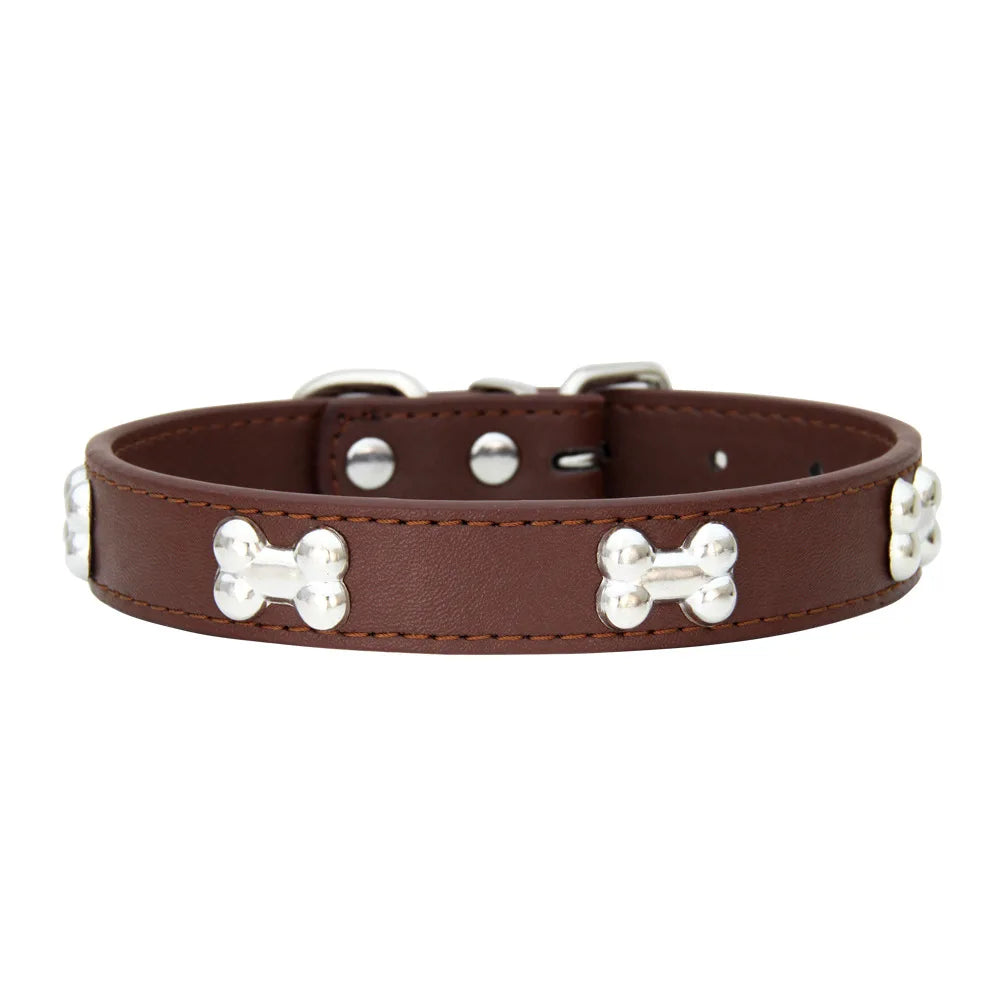 Durable Leather with Bone Charm Pet Collars