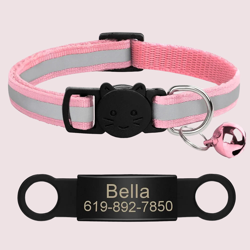 Personalized Reflective Cat & Puppy Collar with Engraved ID Tag