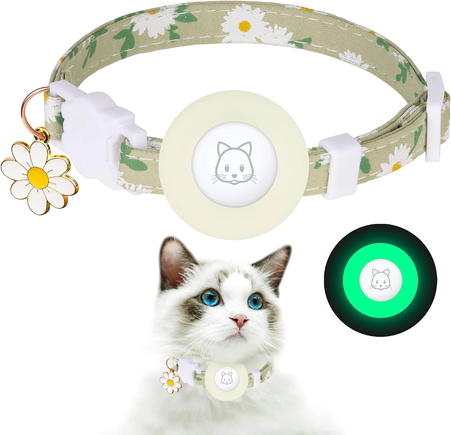 Airtag Compatible Daisy Charm Breakaway Pet Collar