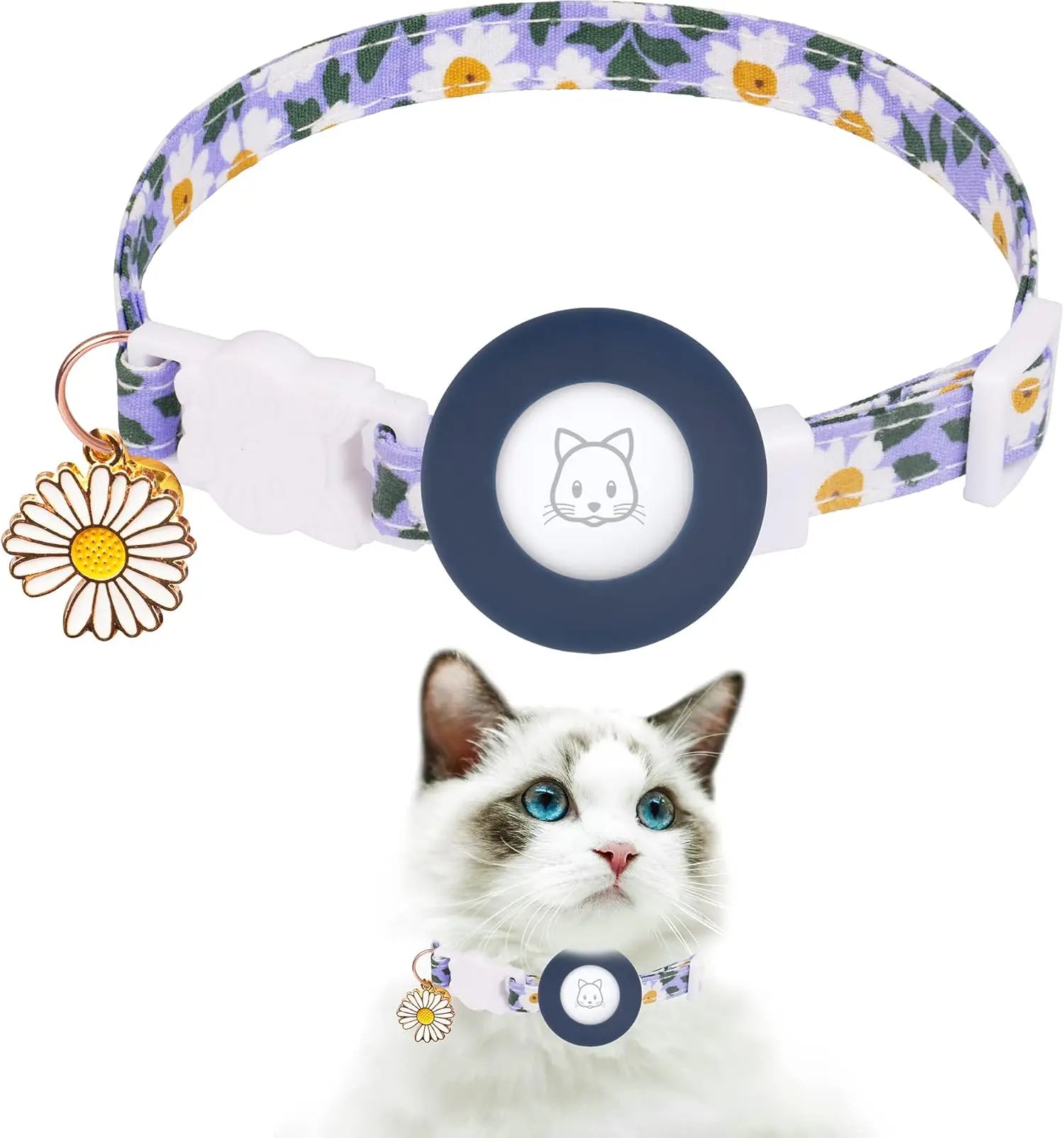 Airtag Compatible Daisy Charm Breakaway Pet Collar