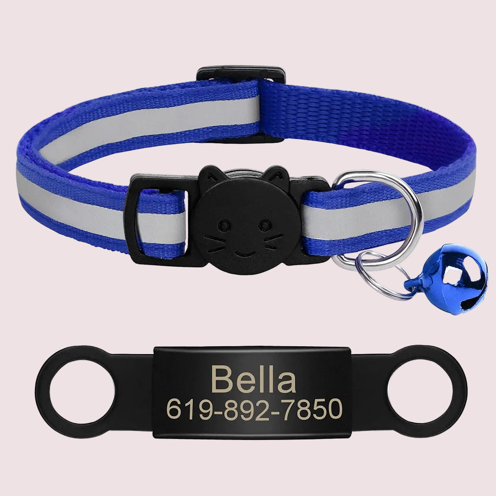 Personalized Reflective Cat & Puppy Collar with Engraved ID Tag