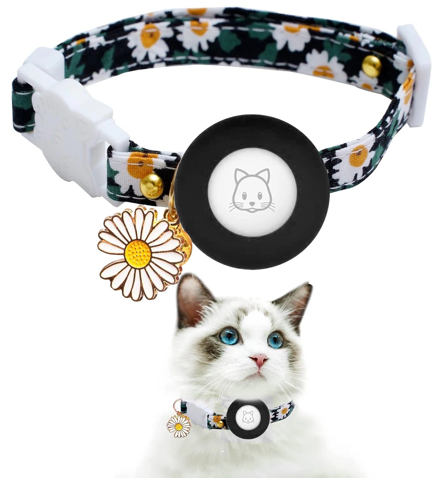 Airtag Compatible Daisy Charm Breakaway Pet Collar