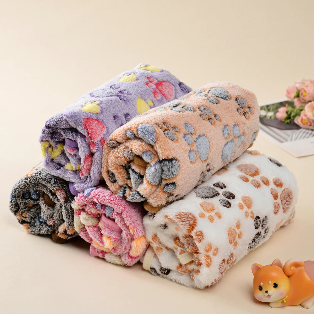 Warm Cozy Thickened Fleece Footprint Pet Blanket