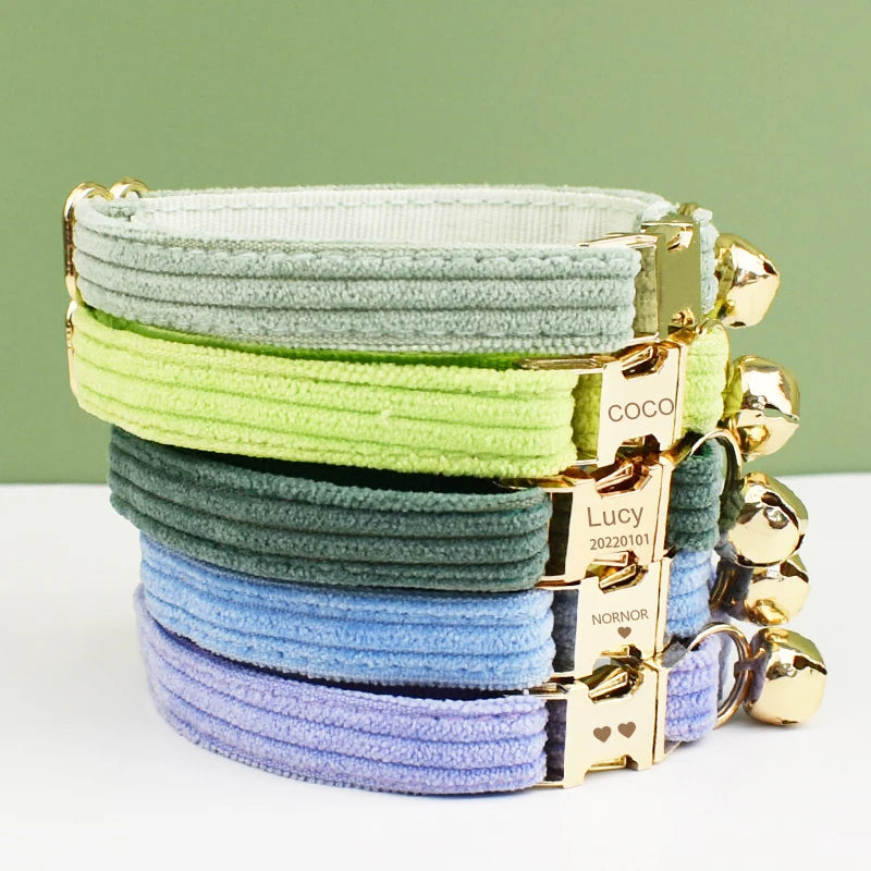 Personalized Corduroy Pet Collar with Bell & Bow Tie