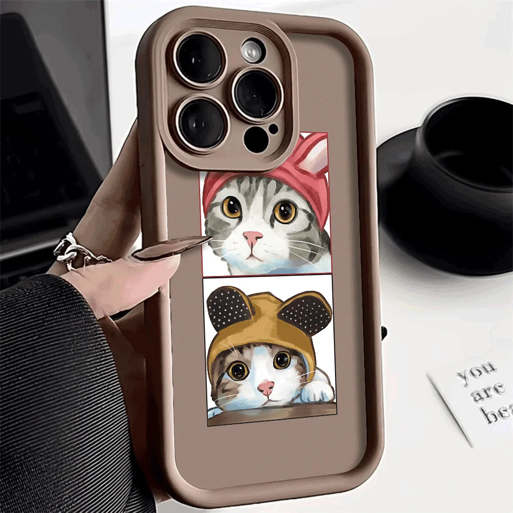 Shockproof Cartoon Cat Silicone Cover for iPhone