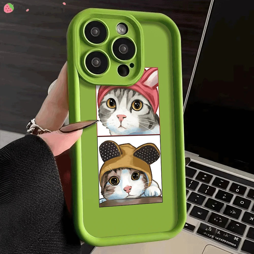 Shockproof Cartoon Cat Silicone Cover for iPhone