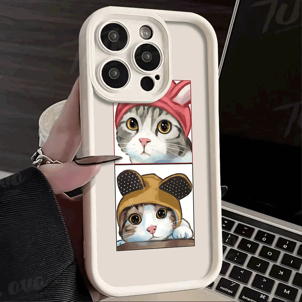 Shockproof Cartoon Cat Silicone Cover for iPhone