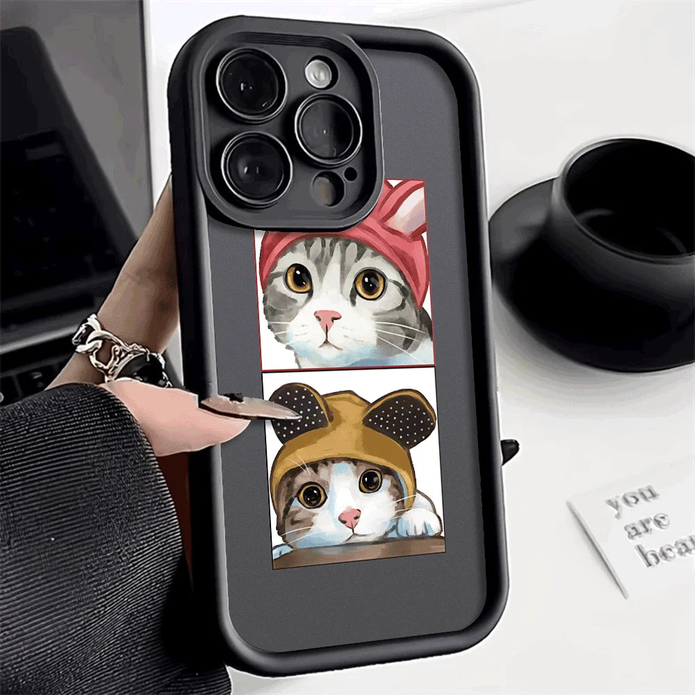 Shockproof Cartoon Cat Silicone Cover for iPhone