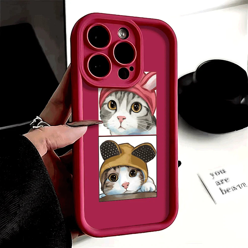 Shockproof Cartoon Cat Silicone Cover for iPhone