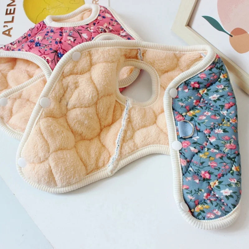 Soft Cotton Fleece Floral Pet Coat With Harness Ring