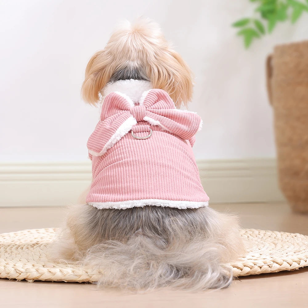 Soft Fleece Corduroy Bow Pet Vest with D-Ring