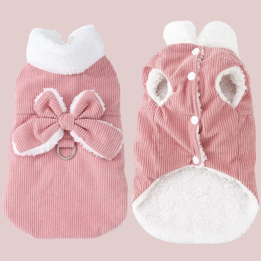 Soft Fleece Corduroy Bow Pet Vest with D-Ring