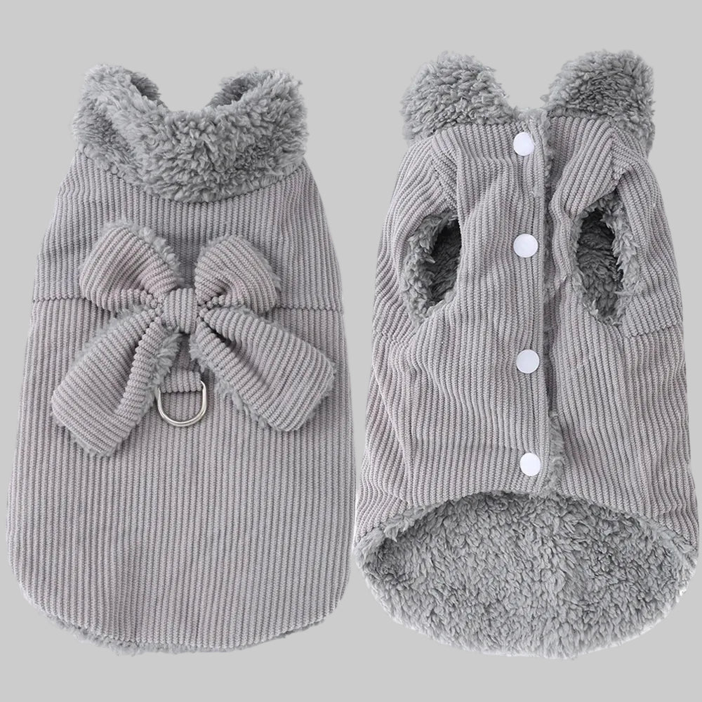 Soft Fleece Corduroy Bow Pet Vest with D-Ring