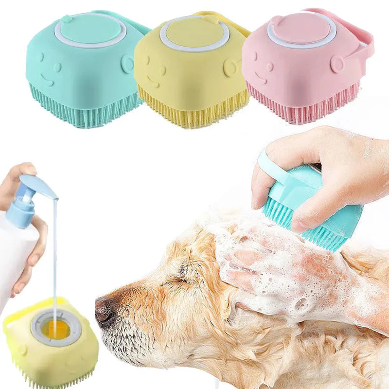 Soft Silicone Pet Bath Brush with Built-in Shampoo Dispenser