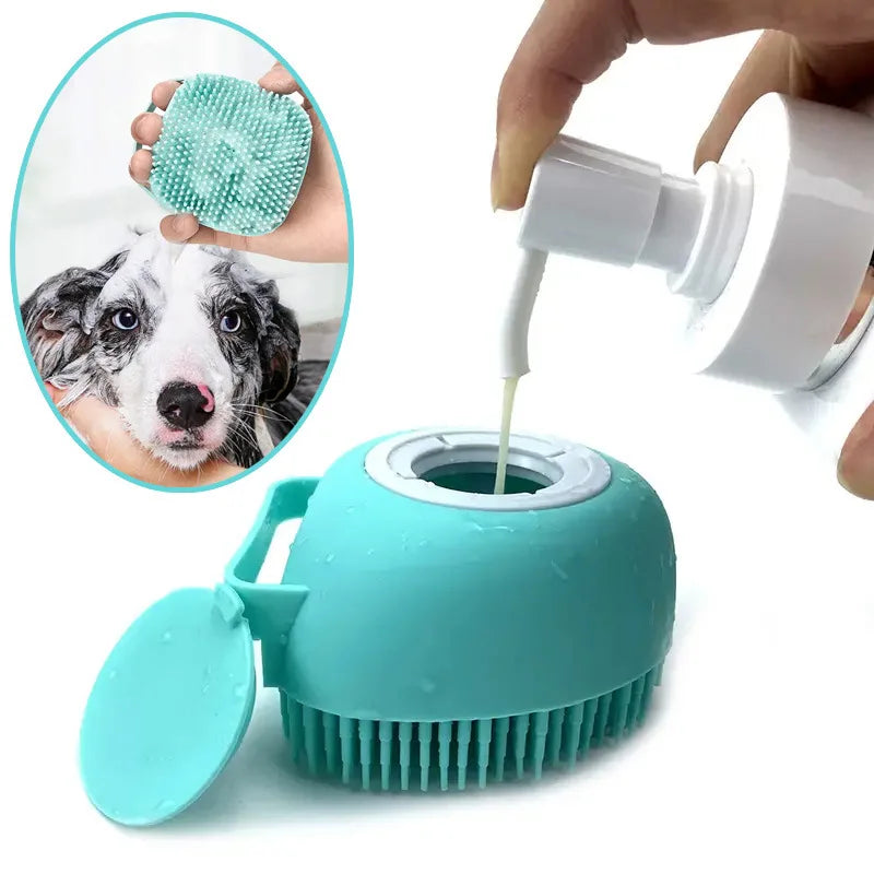 Soft Silicone Pet Bath Brush with Built-in Shampoo Dispenser