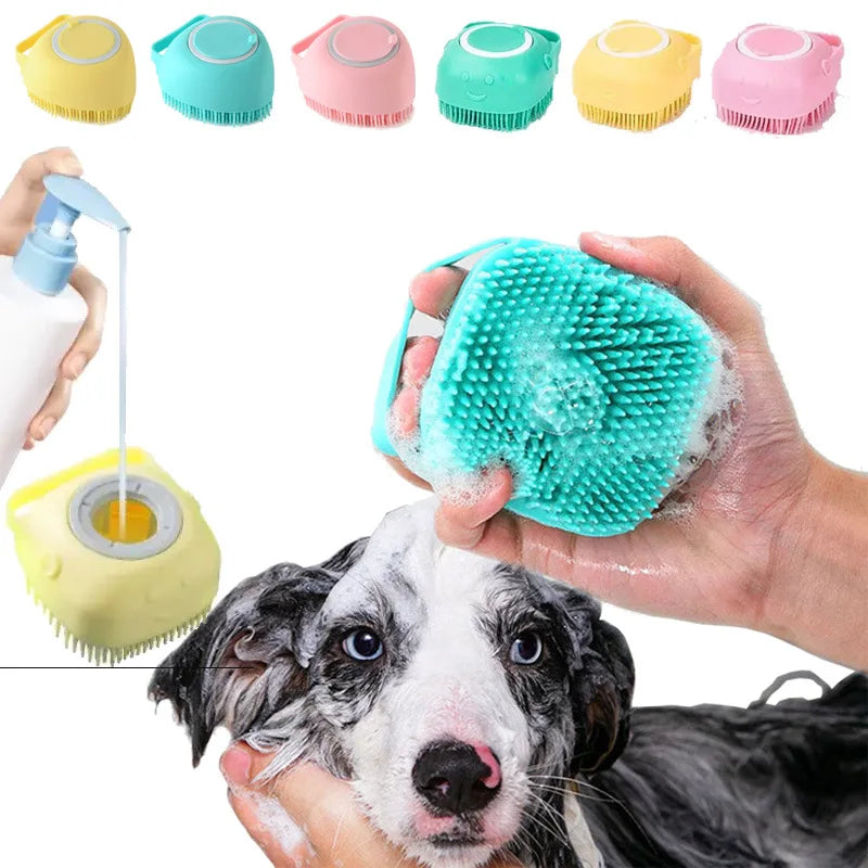 Soft Silicone Pet Bath Brush with Built-in Shampoo Dispenser