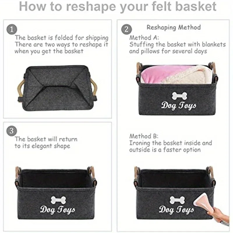 Sturdy Felt Pet Toy Organizer Storage Basket