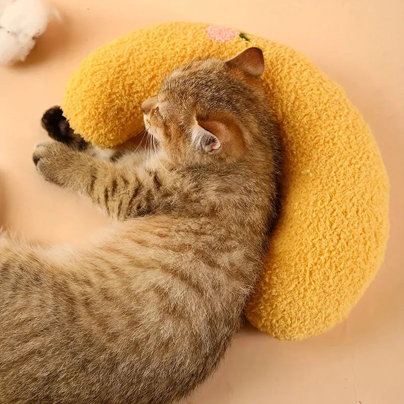 Ultra Soft Half-Donut Calming Fluffy Plush Cat Pillow