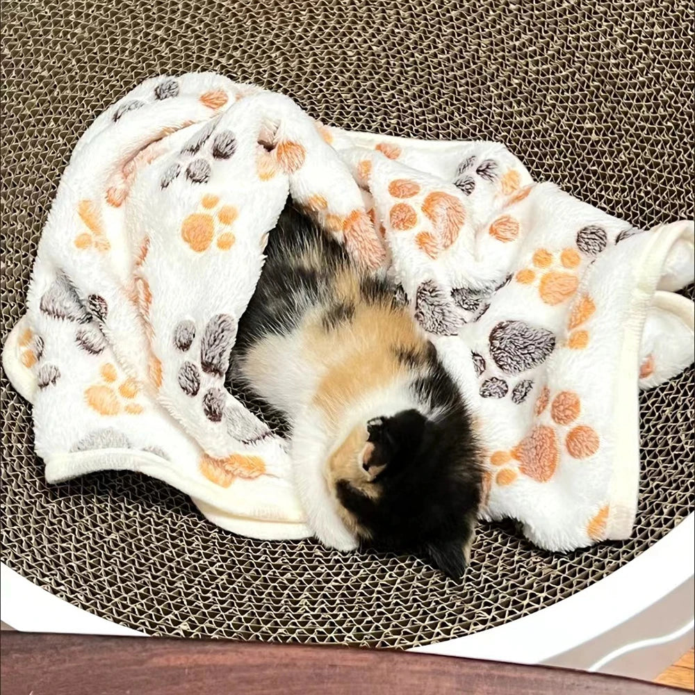 Warm Cozy Thickened Fleece Footprint Pet Blanket