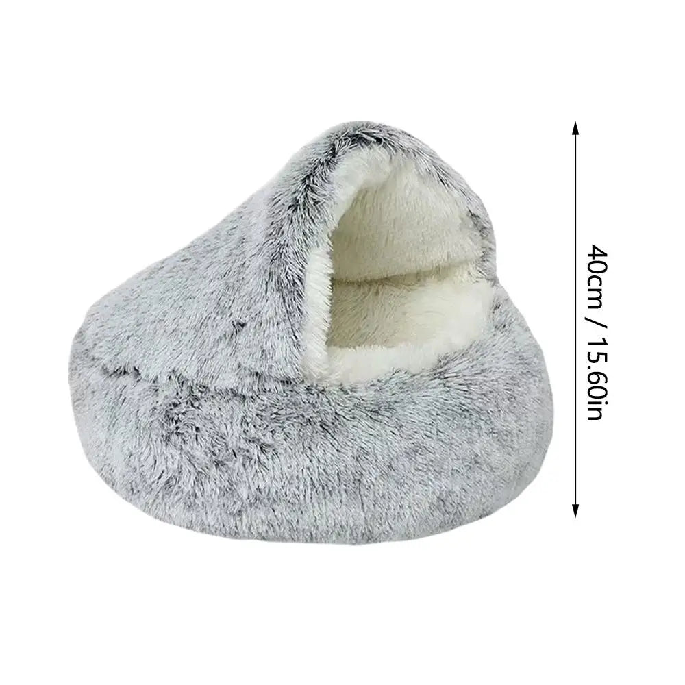 Winter Plush Cozy Cat Cave Bed