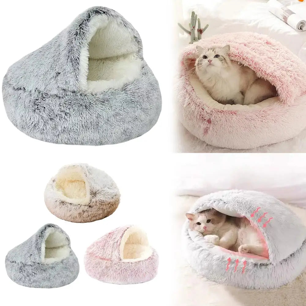 Winter Plush Cozy Cat Cave Bed