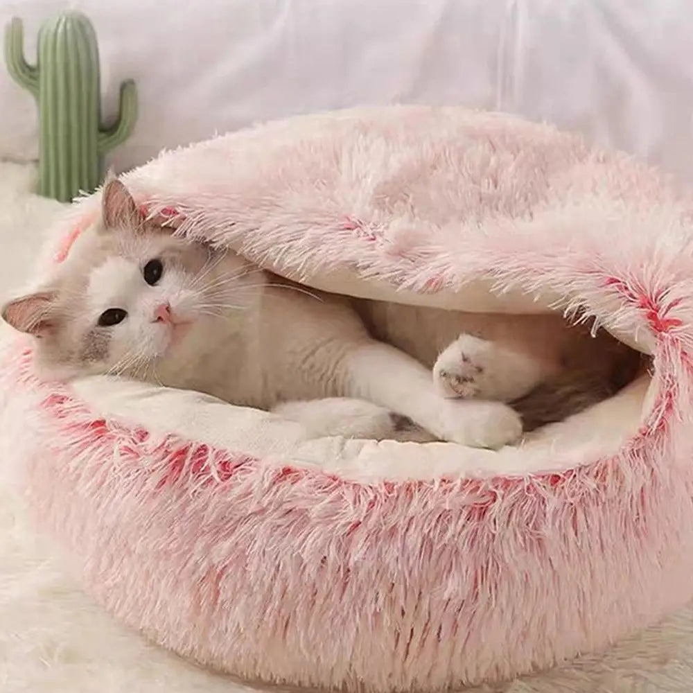 Winter Plush Cozy Cat Cave Bed