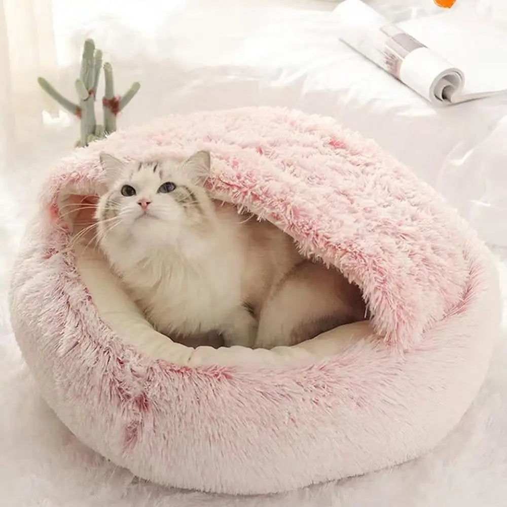 Winter Plush Cozy Cat Cave Bed
