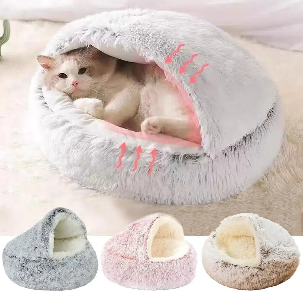 Winter Plush Cozy Cat Cave Bed