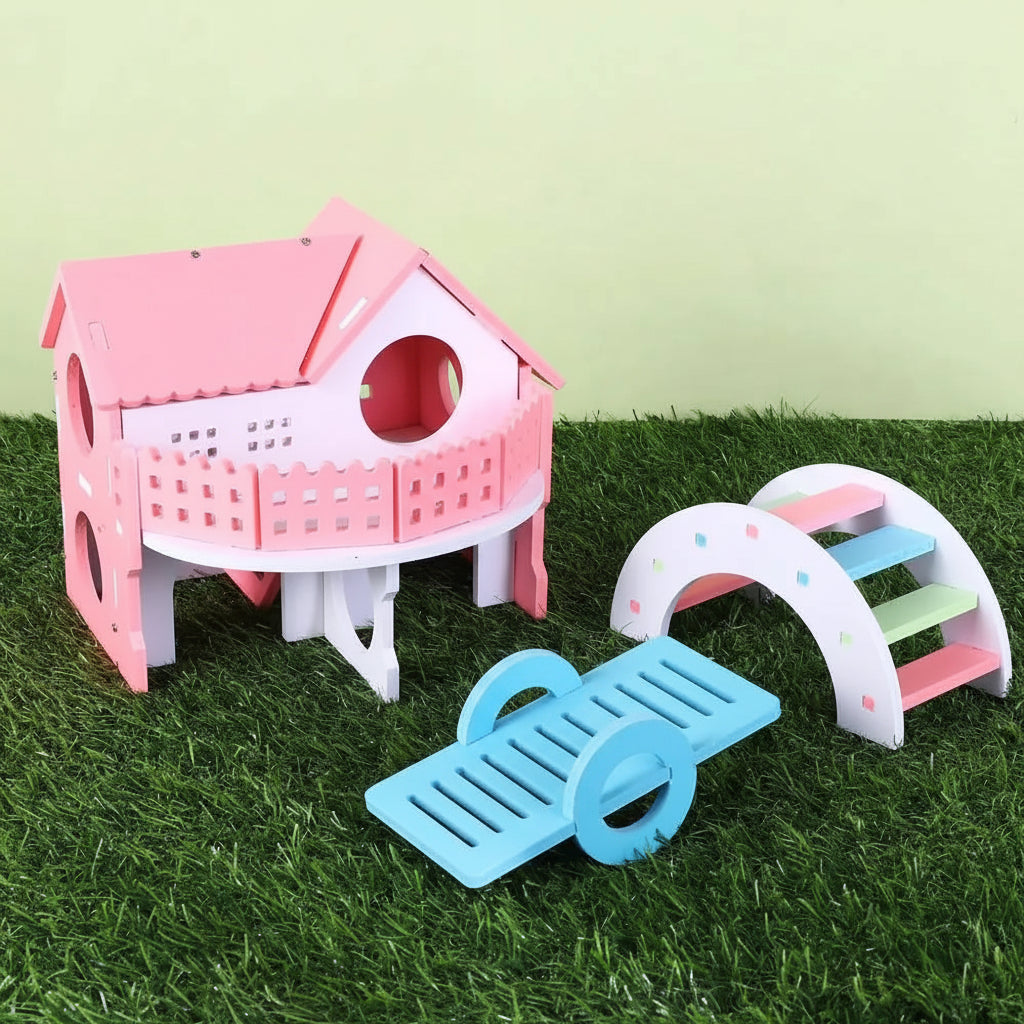 Wooden Hamster Playhouse & Activity Toy Set