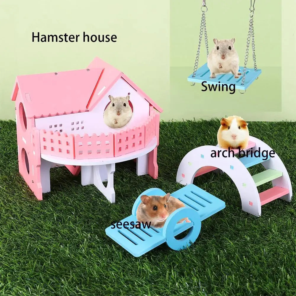 Wooden Hamster Playhouse & Activity Toy Set