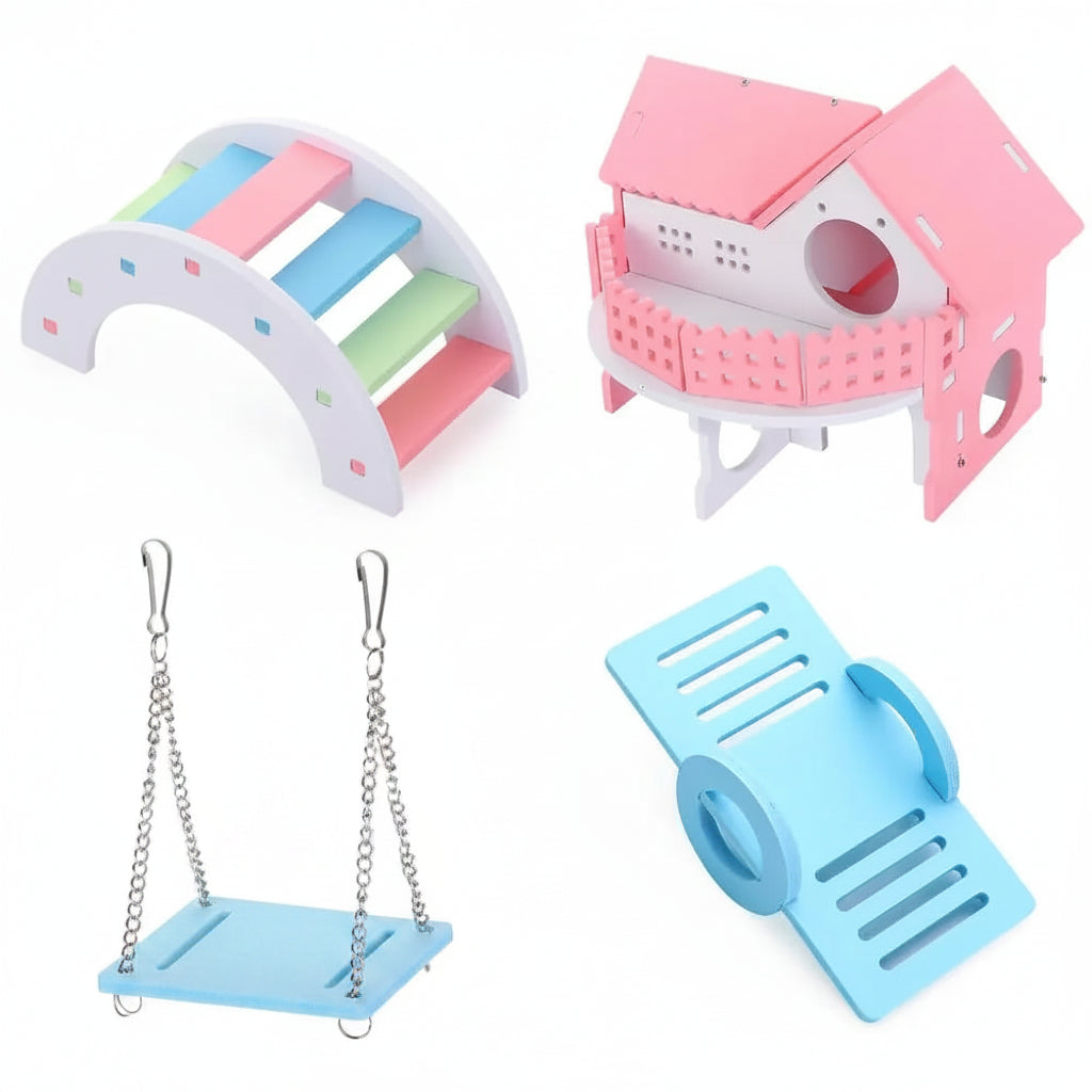 Wooden Hamster Playhouse & Activity Toy Set