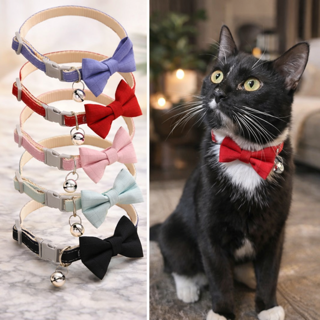 Bowknot Suede Cat and Puppy Collar with Bell